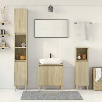 Produktbild von Möbel 3-tlg. Badmöbel-Set Sonoma-Eiche Holzwerkstoff - Badezimmer 3307670