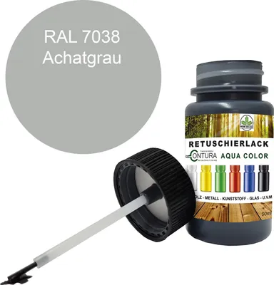 Produktbild von Reparaturlack Lackstift RAL Lack Pinselflasche 50ml. Farbe Holz Metall Möbel Auto Bad Retuschierlack - RAL 7038 Achatgrau