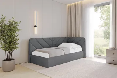 Produktbild von ALTDECOR Jugendbett mit Bettkasten FIKY - 80x200 - Dunkelgrau - Poso 115 - Links angeordnet - Bett mit Matratze - Einzelbett mit Stauraum - Polsterbett Kinderbett