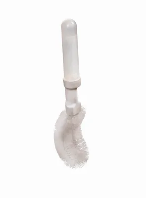 A white toilet brush with a liquid dispenser on a white background.