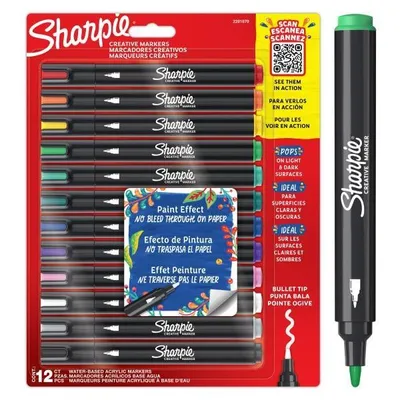Zdjęcie produktu dla Sharpie 2201070 Marker kreatywny Sharpie ACRYLIC, okrągła końcówka, opakowanie 12 blistrów