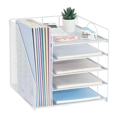 Obrázek produktu pro Organizér na stůl Organizér s držákem na dokumenty Organizér do kanceláře, 5stupňový organizér na papíry Kancelářské potřeby Organizér na stůl pro kancelářské potřeby doma Bílý