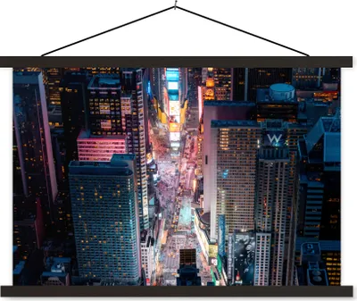 Produktbild von MuchoWow® Textilposter New York - Amerika - Times Square 90x60 cm mit schwarzem Rahmen - Aufhängungssatz