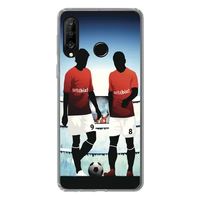 Produktbild von MuchoWow® Handyhülle Schutzhülle Hülle für Huawei P30 Lite Eine Illustration von zwei Fußballspielern in einem Stadion - Jungen - Mädchen - Kinder Silikon Softcase Handy Hülle - Handyhülle