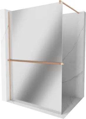 Image de Mexen Kioto+ paroi de douche avec étagère Walk-in 140 x 200 cm, miroir, laiton brossé - 800-140-121-65-50