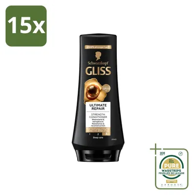 Imagen del producto de 15 unidades de acondicionador Gliss Ultimate Repair, para cabello muy dañado, 200 ml cada uno, pack de ahorro