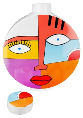 Image de Gilde Deckelvase, rund, "Grafic Face", Gesichtsmotiv, Keramik, mehrfarbig, VE 1, L. 7.5 cm, B. 24 cm, H. 29.5 cm 32628 4063387326282