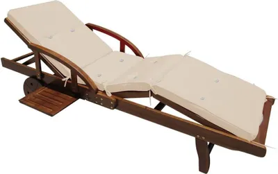 Produktbild von CASARIA® Sonnenliege Holz inkl. Auflage Creme 320kg Belastbar 195x55cm Klappbar Räder Rückenlehne Verstellbar Ablage Akazie Gartenliege Balkon Garten Terrasse Liege Wetterfest