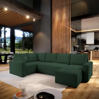Produktbild von Masseno Ecksofa NORENA L-S mit Schlaffunktion U-Form, Sofa mit Bettkasten, Wohnzimmersofa, Couch, Soffa, Bettsofa, Couchgarnitur- Grün, POSO 14