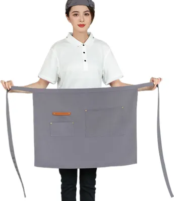 Produktbild von Halbschürze mit Taschen, wasserdichte Stoffschürze für Kellner, Köche, schmutzabweisend, einfarbig, Küchenschürze für Kellner für Männer und Frauen