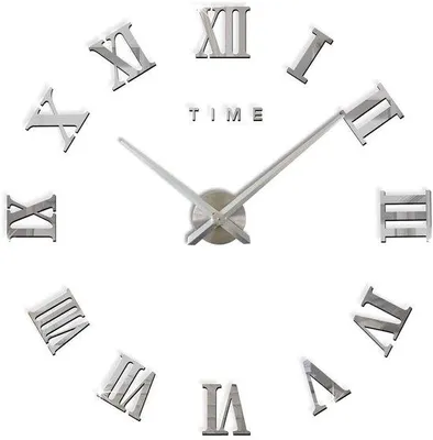 Immagine prodotto di Moderno orologio da parete in argento, grande, con quadrante a specchio 3D decorativo
