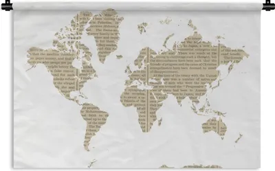 Produktbild von MuchoWow® Wandteppich Wandbehang Weltkarte - weiß - Zeitungspapier 120x80 cm Tapisserie Dekoration Wandtuch - Wanddekorationen - Wandtücher