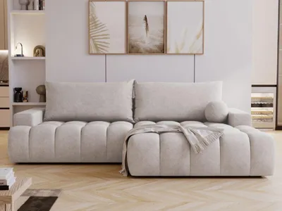 Produktbild von GrainGold Ecksofa L-Form Rechts Havi - Ecksofa mit Schlaffunktion, Bettkasten - Moderne Ecksofa, Wohnzimmer Sofa - Eckcouch Hellgrau (Chill me 04)