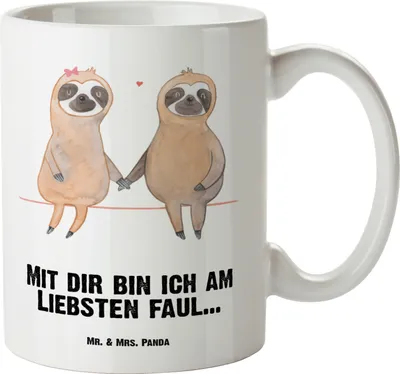 Produktbild von Mr. & Mrs. Panda weisse tasse Faultier Pärchen - Weiß - Geschenk, Liebe, Riesenkaffeetasse, Pott, Beziehung, steingut, Keramiktasse, Große, faul