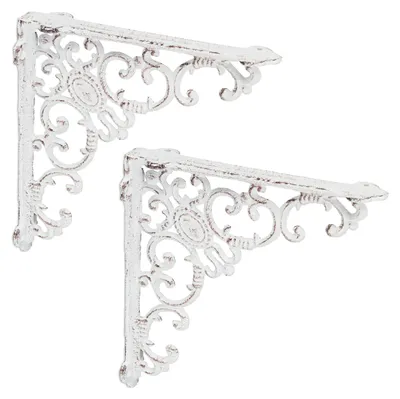 Image de Relaxdays : supports d'étagère style antique, lot de 2, supports en fonte, ornements baroques, supports pour étagères, style vintage, blanc