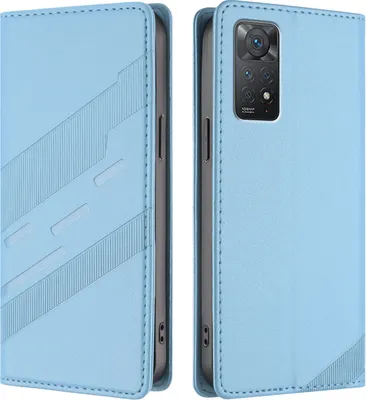 Produktbild von Hülle für Xiaomi Redmi Note 11 Pro 5G/4G/Note 12 Pro 4G, Kunstleder Brieftaschen Handyhülle mit Kartenfach und Standfunktion Hellblau