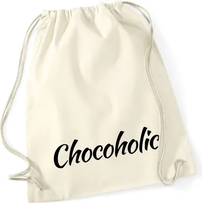 Produktbild von Huuraa Turnbeutel Chocoholic Schriftzug 12 Liter Natural Baumwolle Rucksack Geschenkidee