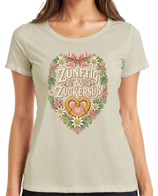 Obrázok produktu pre Zünftig & Zuckersüß: , bavorské tradičné oblečenie, šaty "Dirndl", nohavice "Lederhose", dámske tričko, farba: prírodná, veľkosť: XXL