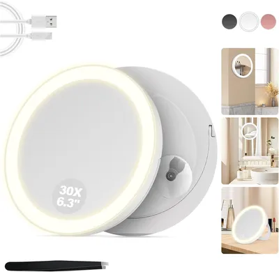 Productafbeelding van Cosmeticaspiegel met verlichting, 30-voudige vergrotingsspiegel met zuignap, 3 kleuren verlicht en dimbaar, voor precisiemake-up