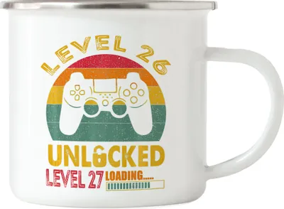 Produktbild von Level 26 Unlocked Level 27 Loading Emaille Tasse 26. Geburtstag Konsole Happy Birthday Controller Gamepad Spiel