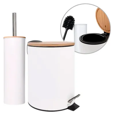 Produktbild von Amig - Set aus Mülleimer und WC-Bürstenhalter Naturline - Ø168 x 230 mm - Edelst