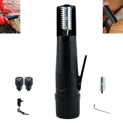 Produktbild von Elektrischer Fischentschupper Akku, 304 Edelstahl Klinge, 2 Akkus, kabellos, Spritzschutz Design, wasserdicht, für Küche & Gastronomie