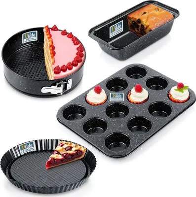 Produktbild von Vilde | Backformen Set - 4 Stück - Antihaftbeschichtung - Muffinform - Brotform - Springform - Quicheform