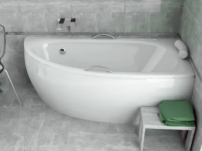 Produktbild von BADLAND Eckbadewanne Badewanne Milena RECHTS 150x70 mit Acrylschürze, Füßen und Ablaufgarnitur GRATIS