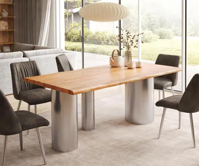 Produktbild von DELIFE Esstisch Edge 200x100 Akazie Natur Troa Edelstahl gebürstet Live-Edge