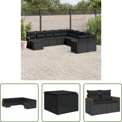 Produktbild von The Living Store 11-tlg. Garten-Sofagarnitur mit Kissen Schwarz Poly Rattan