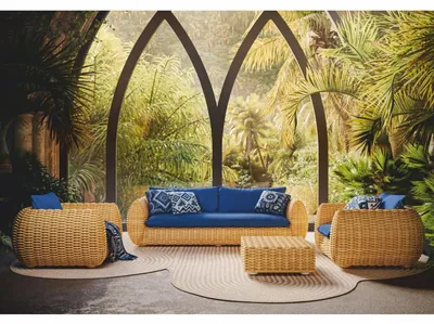 Produktbild von Casa Padrino Luxus Gartenmöbel Set Naturfarben / Blau - Garten & Terrassen Möbel