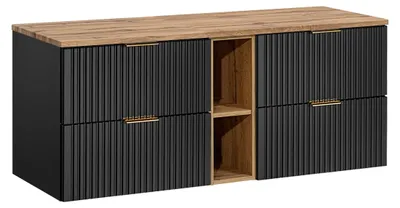 Produktbild von Waschtischunterschrank 140.8cm Adriel mit 4 Schubladen, Schwarz und Holzoptik