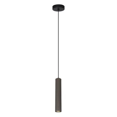 A single pendant light hanging from a cord against a white background.