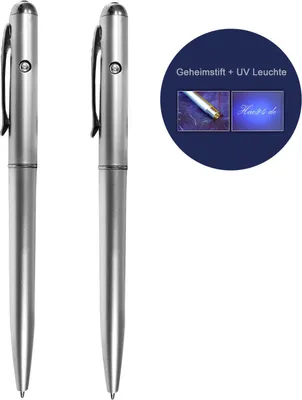 Immagine prodotto di Set da 2 penne con inchiostro UV, penne "magiche", inchiostro invisibile, lampada per luce ultravioletta, penna per la verifica di banconote, rilevatore di banconote, penna per il controllo