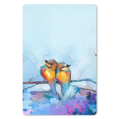 Produktbild von MuchoWow® Mauspad Mousepad Gemälde - Ölfarbe - Vogel - Zweig 18x27 cm - Mousepads - Maus Mat - Pad - Mausunterlage