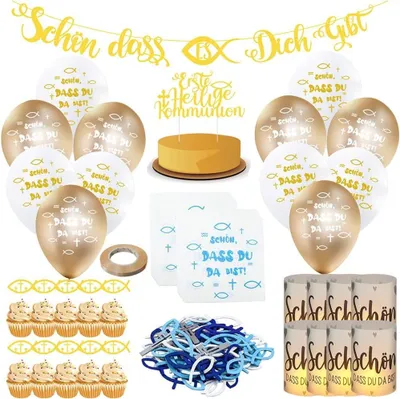 Image de Kit de décoration pour la première communion : ballons, serviettes, 153 pièces