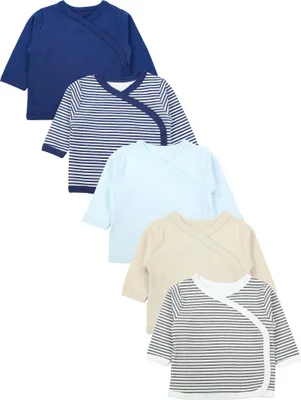 Produktbild von TupTam Baby Jungen Langarm Wickelshirt Baumwolle 5er Set, Farbe: Streifen Mix Beige Petrol, Größe: 74