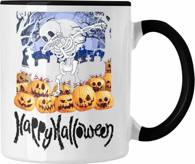 Produktbild von Trendation - Halloween Tasse Kürbis Dekoration Becher Happy Halloween Tanzen Skelet (Schwarz)