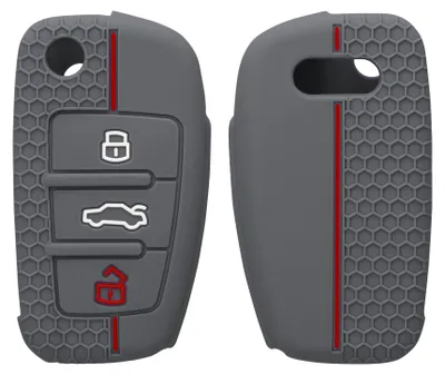 Produktbild von kwmobile Schlüsselhülle für Audi 3-Tasten Klappschlüssel Hülle - Autoschlüssel Schlüssel Hülle aus Silikon - Schlüsseletui in Grau Rot