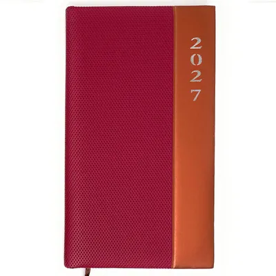 Produktbild von Taschenkalender 2027 A6 Lang (10,5 x 17,8 cm) - Kalender 1 Woche 2 Seiten mit Softtouch, Rot