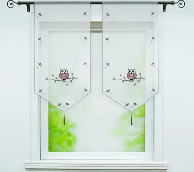 Produktbild von Joyswahl Scheibengardine Bistrogardine mit Eulen-Stickerei Küche Gardinen Voile Dreieckig Kurzgardine Tunnelzug BxH 40x60cm Grau 1 Stück