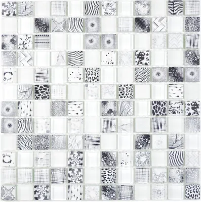 Produktbild von Glasmosaik mix super white Mosaikfliese Wand Fliesenspiegel Küche Dusche Bad MOS74-0203