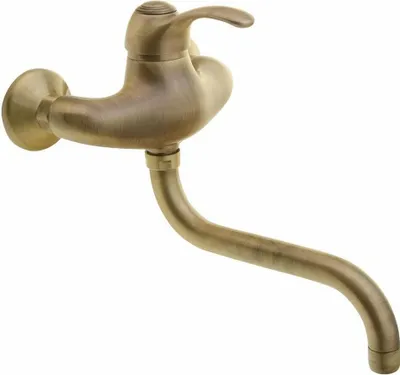 A wall-mounted faucet with a bronze finish.