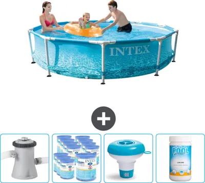 Produktbild von Intex Rundrahmen-Schwimmbecken – 305 x 76 cm – Wasserdruck – inklusive Pumpe Filter - Chlorschwimmer - Chlor