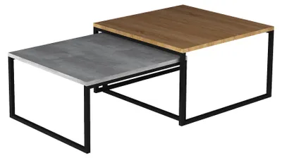 Image de Ensemble de table basse LEORIC - noyer / béton / noir