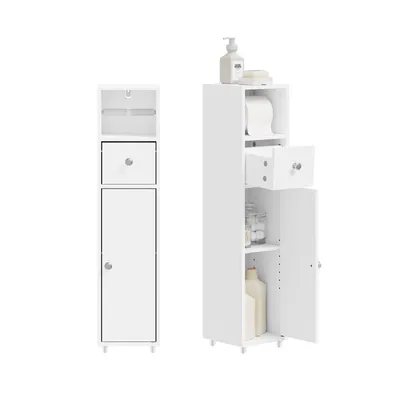 Produktbild von SoBuy Badschrank Schmal 20cm Toilettenpapierschrank mit Schublade & Papierrollenhalter, Badezimmer Beistellschrank Stehend für WC, Badezimmer BZR219-W