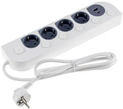 Produktbild von Steckdosenleiste mit Ladebuchsen für USB Einzelschaltung, 4-fach, 1,5m Kabel