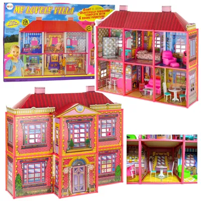 Image de Villa grande maison de poupée 6 pièces accessoires de meubles 128 pièces.