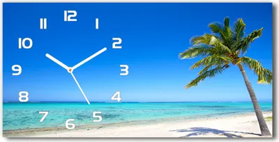 Produktbild von Wanduhr aus Glas – 60x30 cm - Glasbild - Glasuhr - Gehärtetes Glas - weisse-zeiger - Tropischer Strand