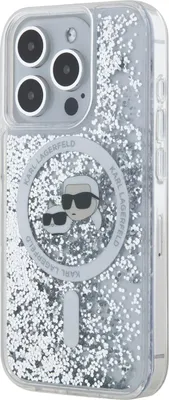 Produktbild von Karl Lagerfeld KLHMP15LLGKCSGH iPhone 15 Pro 6,1" Hardcase transparent Liquid Glitter Karl&Choupette Head Magsafe Schutzhülle